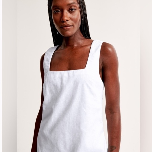 Abercrombie & Fitch Linen Blend Mini Shift Dress White Size M Tall - Picture 3 of 11